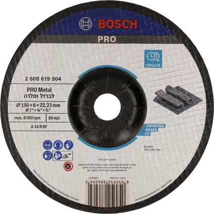 Disco abrasivo para metal Bosch PRO de 180 x 6 x 22,23 mm.